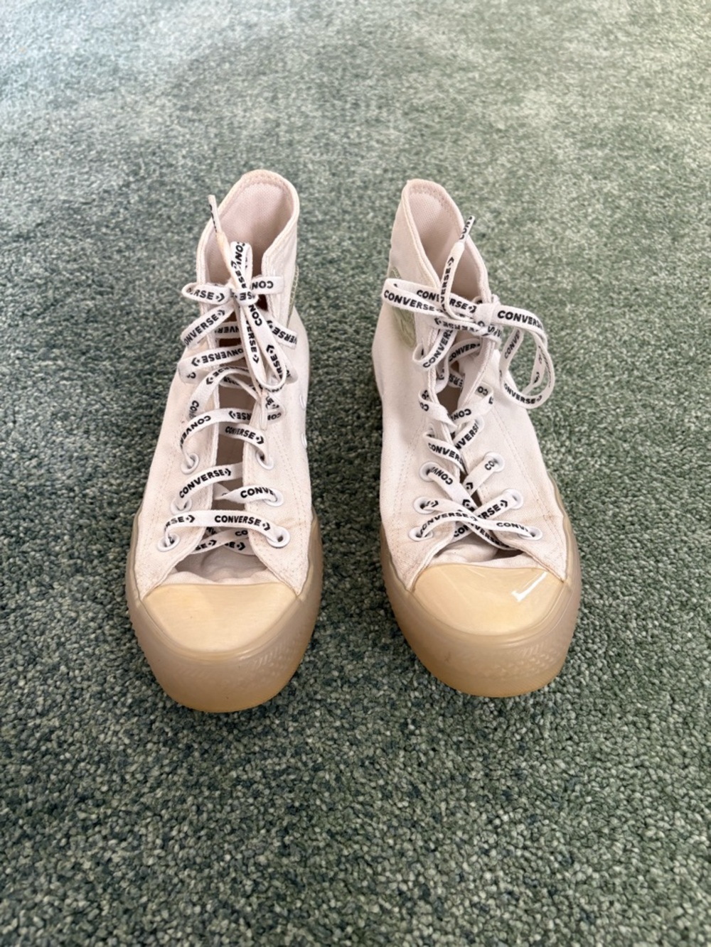 Converse High-Top Sneakers in Cream Canvas with Transparent Rubber Toe
